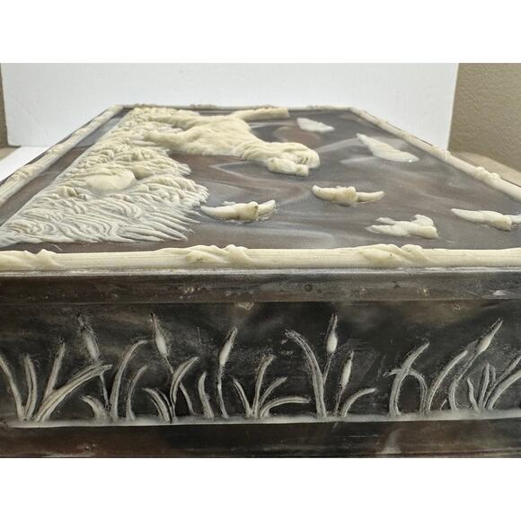 Vintage Incolay Stone Jewelry Box Hunting Dog Scene Pointer - Picture 11 of 16
